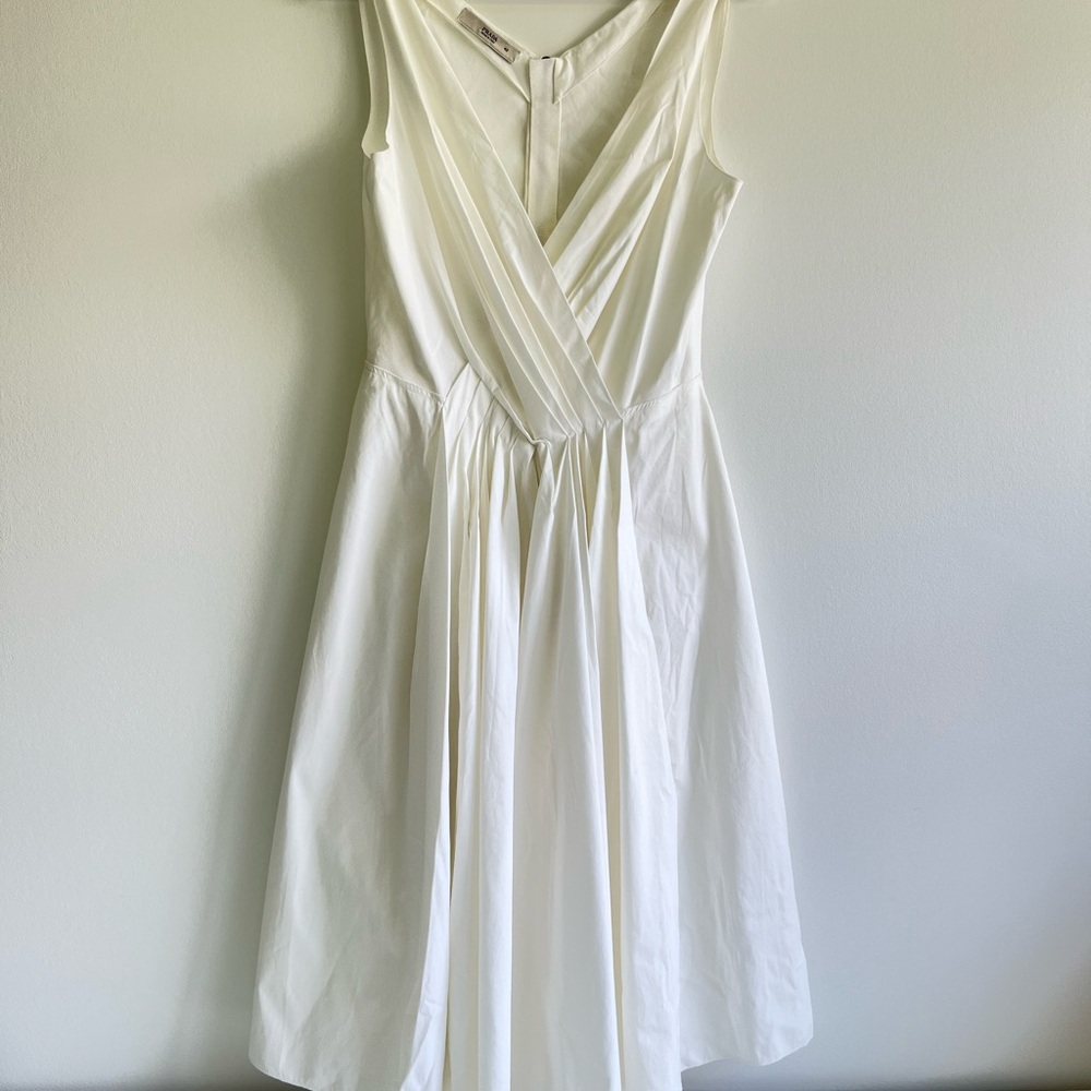 Prada White Pleated Wrap Midi Dress 42 (US 6) Small